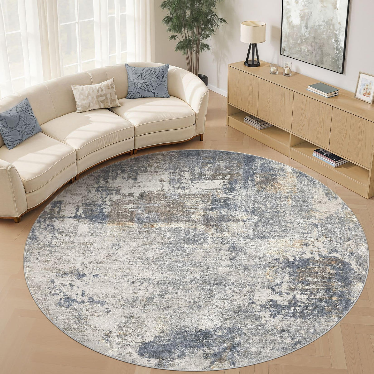 UERMEI 9x12 Area Rug Living Room Rugs - Washable Neutral Modern Abstract Soft Thin Large Rug Indoor Floor No Slip Rug Carpet for Bedroom Under Dining Table Home Office Decor - Brown Grey