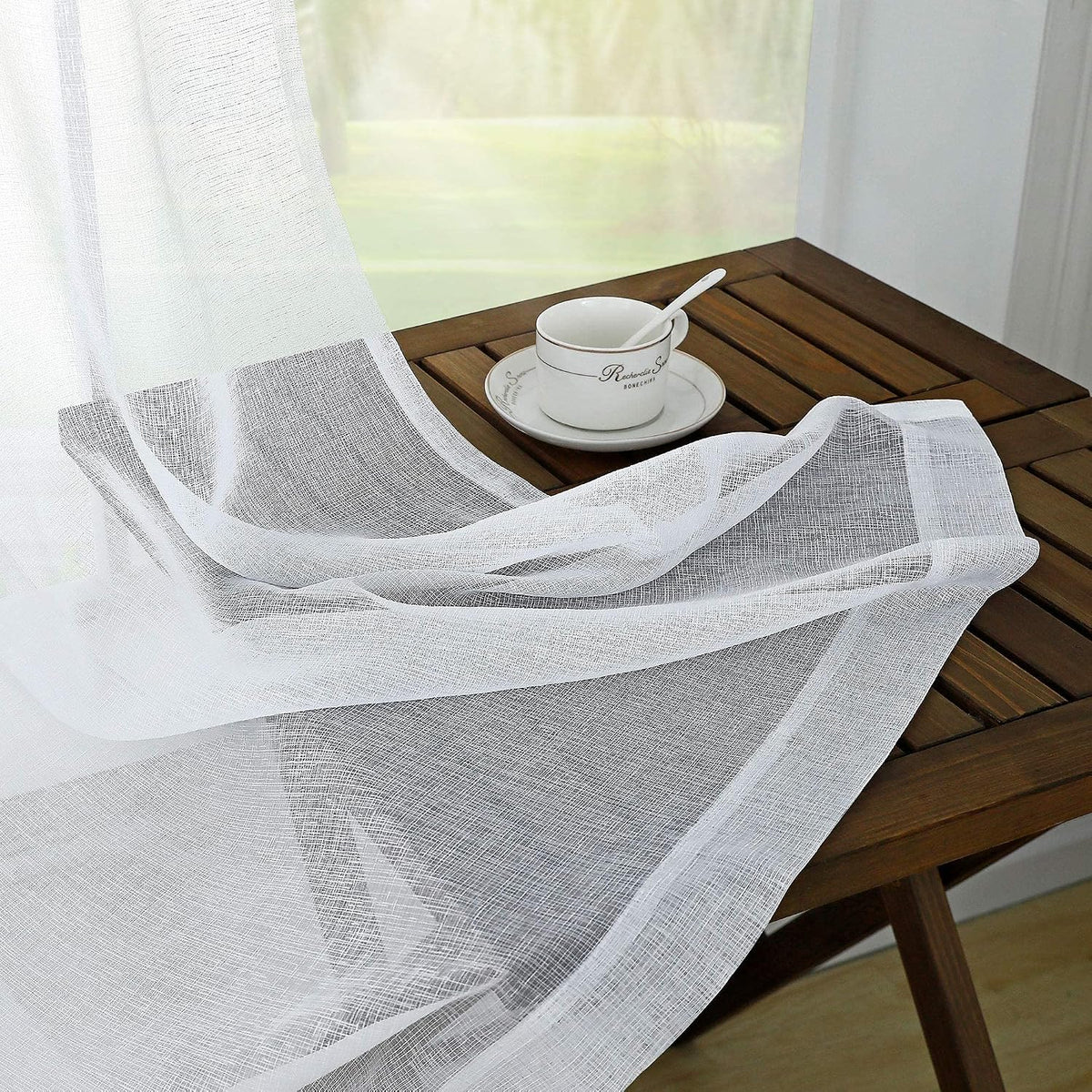 KOUFALL White Sheer Curtains 84 Inches Long 2 Panels,Gauze Cheese Cloth Linen Look Rod Pocket Flowy See Through Curtains for Living Room Bedroom