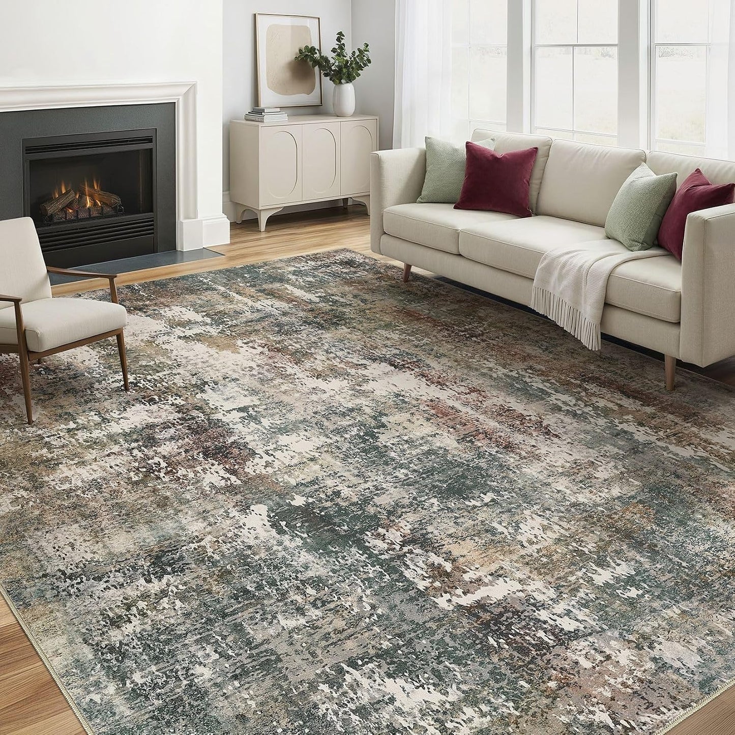 LOONGRUG Area Rug 5x7 Washable Neutral Modern Abstract Living Room Rugs | Soft Stain Resistant Non-Slip Indoor Carpet for Bedroom Nursery Playroom Dining Room Office Dorm Home