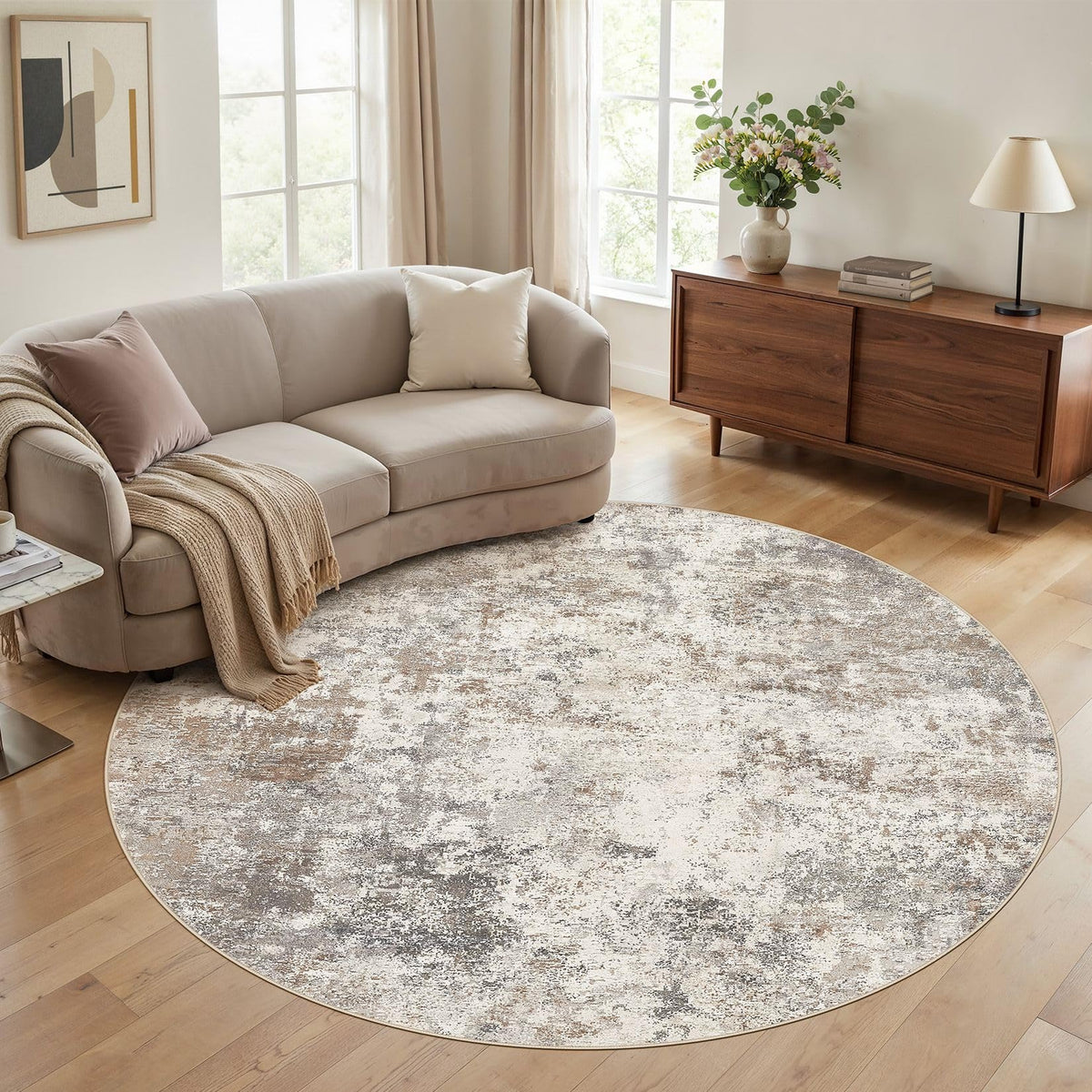 UERMEI 9x12 Area Rug Living Room Rugs - Washable Neutral Modern Abstract Soft Thin Large Rug Indoor Floor No Slip Rug Carpet for Bedroom Under Dining Table Home Office Decor - Brown Grey