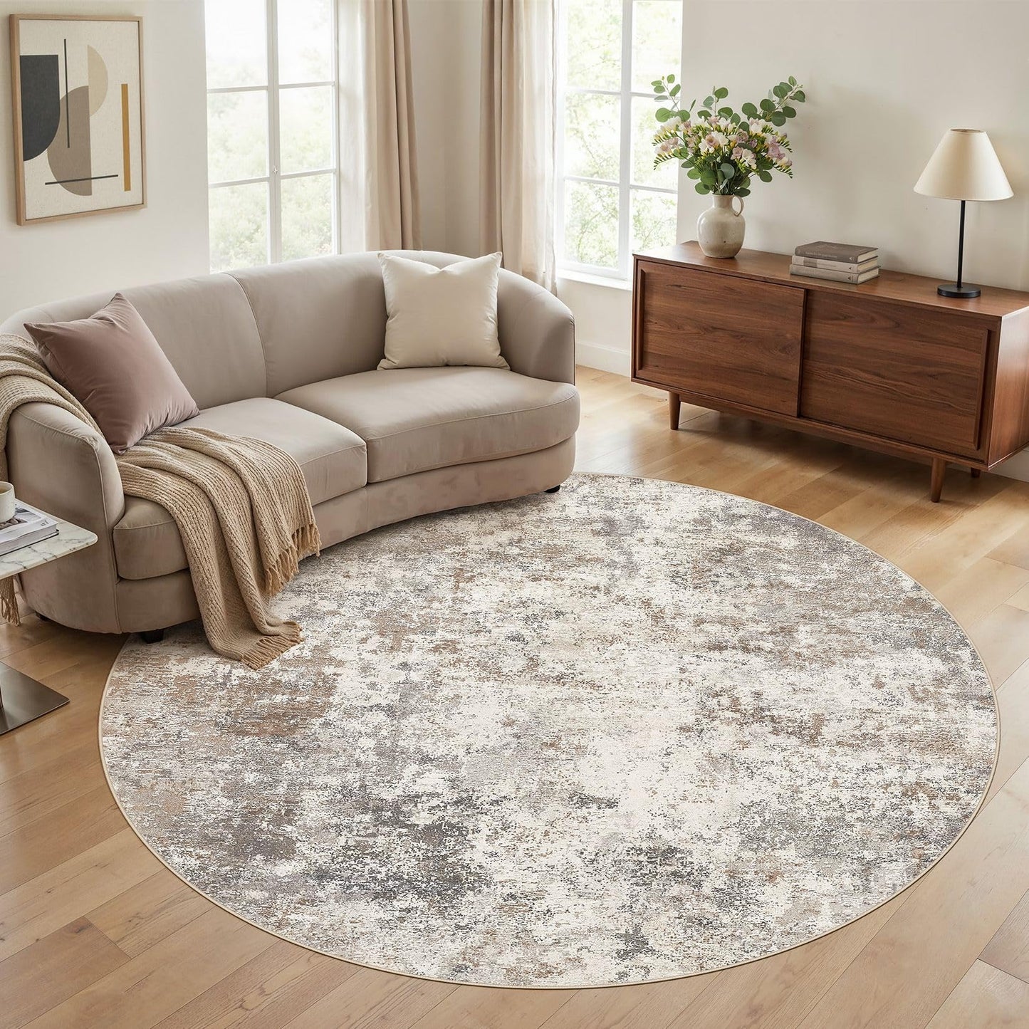 UERMEI 8x10 Area Rug Living Room Rugs - Washable Neutral Modern Abstract Soft Thin Large Rug Indoor Floor No Slip Rug Carpet for Bedroom Under Dining Table Home Office Decor - Brown Grey