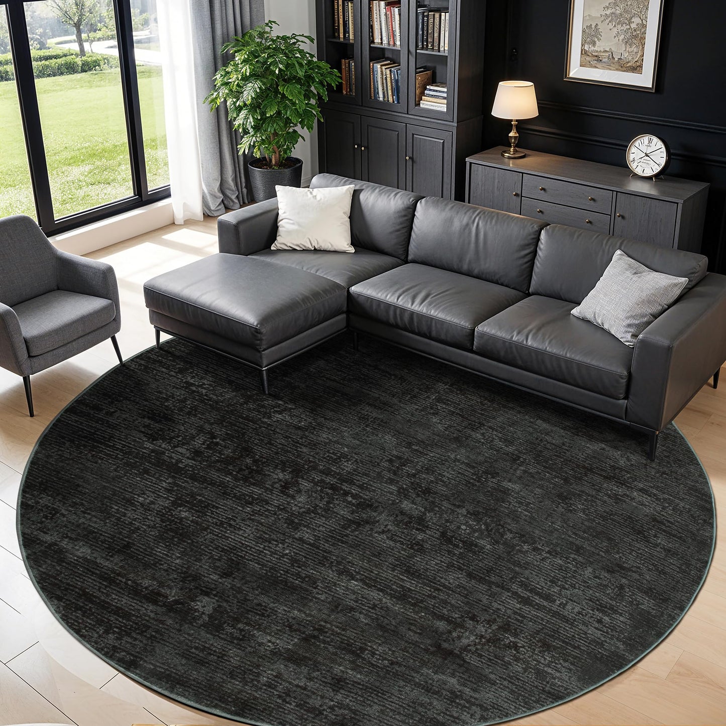 8x10 Washable Area Rug, Black Solid Area Rugs for Living Room & Bedroom | Stain-resistant & Non-slip backing,Low Pile Washable Large Carpet, Solid Vintage Style For High Traffic Areas(8x10,Black)
