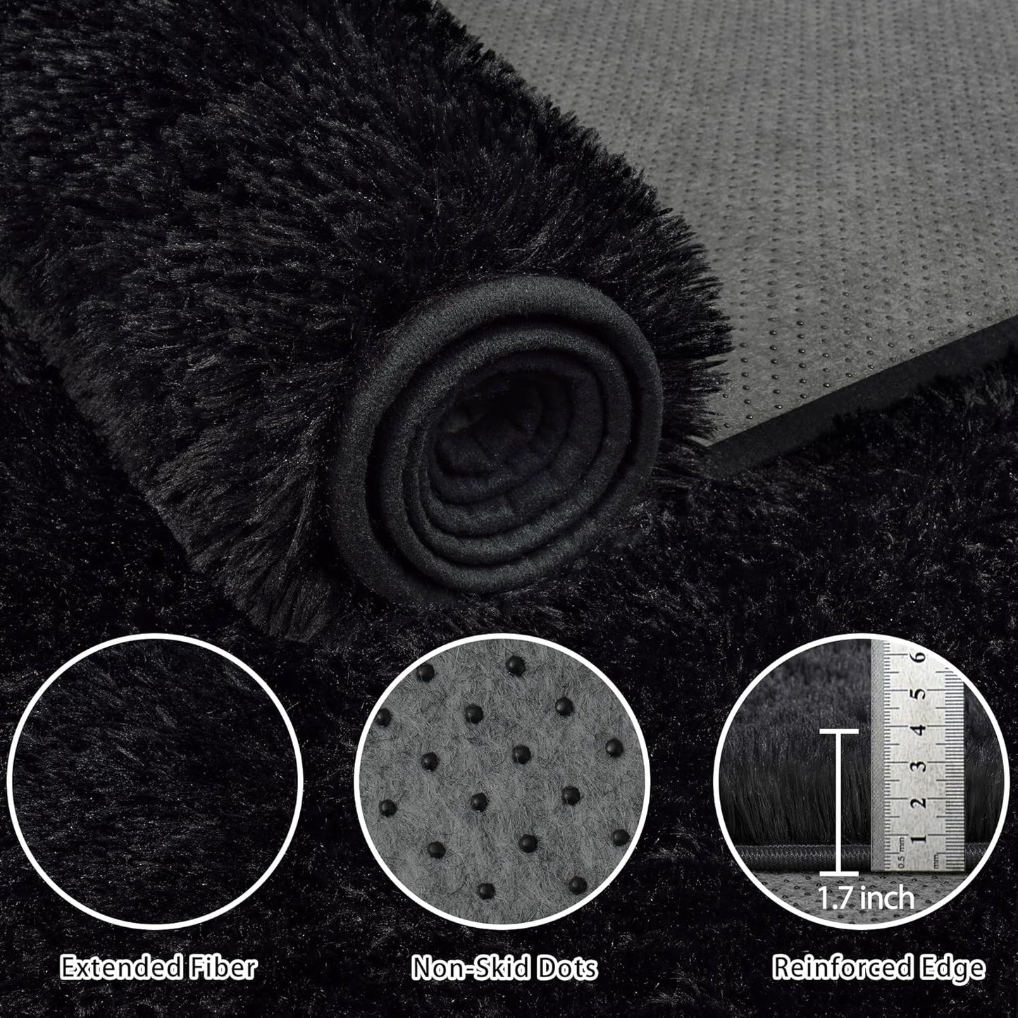 8x10 Area Rug for Living Room,Black Fluffy Shag Non-Slip Bedroom Rugs | Ultra Soft Large Fuzzy Plush Indoor Carpet，Washable Rugs for Bedroom Kids Nursery Office Dorm Modern Decor