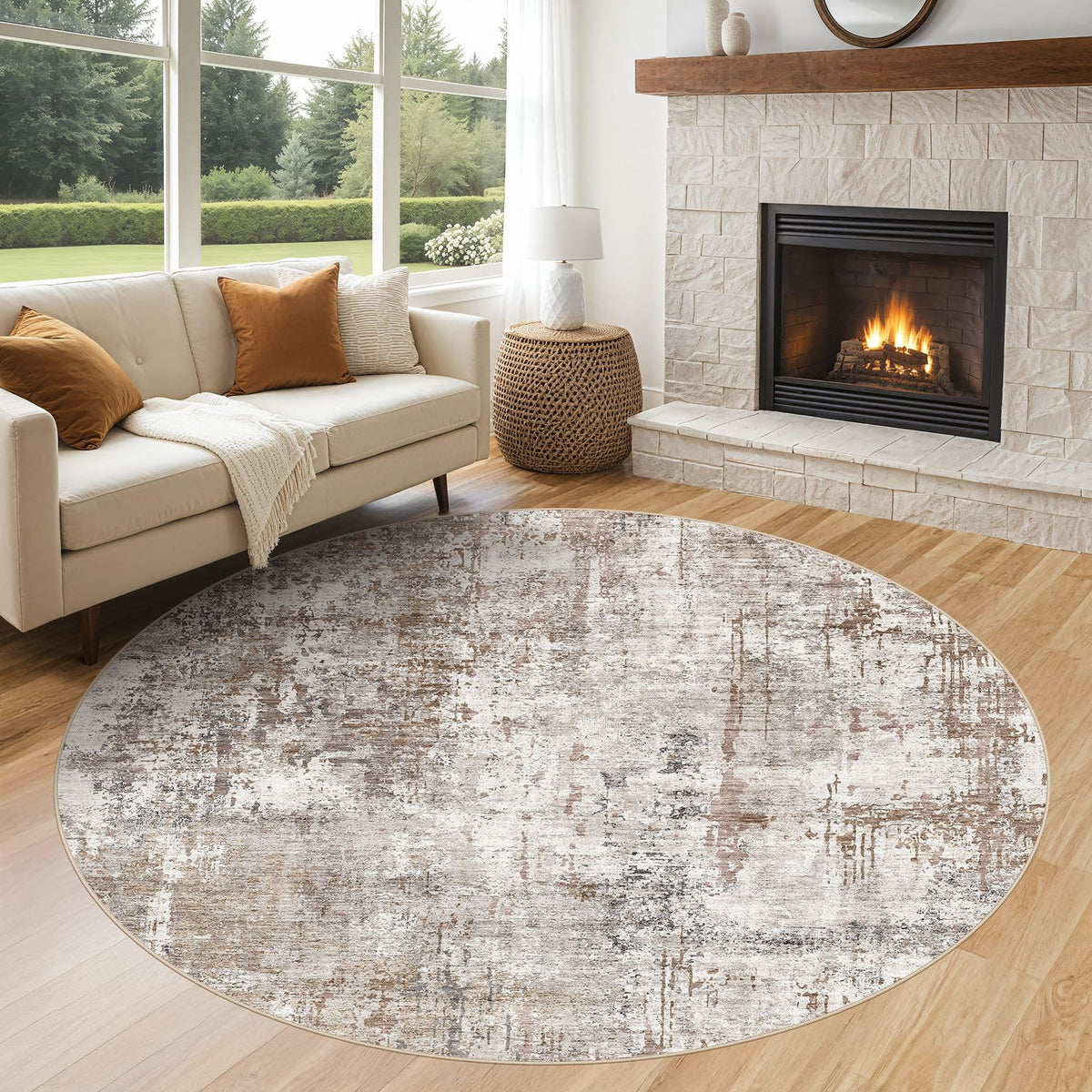 UERMEI 9x12 Area Rug Living Room Rugs - Washable Neutral Modern Abstract Soft Thin Large Rug Indoor Floor No Slip Rug Carpet for Bedroom Under Dining Table Home Office Decor - Brown Grey