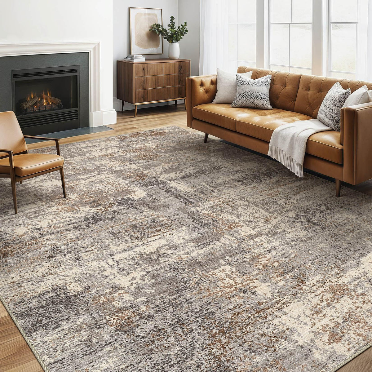 LOONGRUG Area Rug 5x7 Washable Neutral Modern Abstract Living Room Rugs | Soft Stain Resistant Non-Slip Indoor Carpet for Bedroom Nursery Playroom Dining Room Office Dorm Home