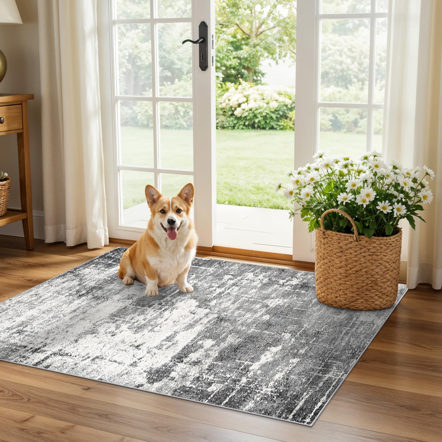 2x6 Hallway Washable Runner Rug : Vintage Soft Kitchen Laundry Runner with Non Slip Backing Farmhouse Entryway Living Room Floor Mat Stain Resistant Carpet for Bedroom Bathroom Distressed Beside Rug