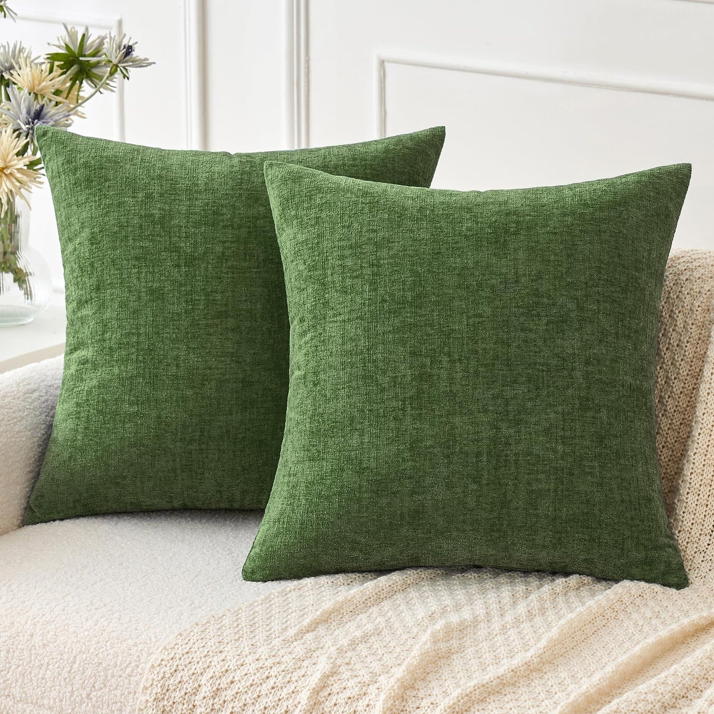 MIULEE Soft Chenille Fall Throw Pillow Covers Burnt Orange 18x18 Pack of 2 | Modern Fall Home Decor, Classic Decorative Pillows, Solid Dyed Cases, Boho Couch Cushion Covers for Sofa Bed Living Room