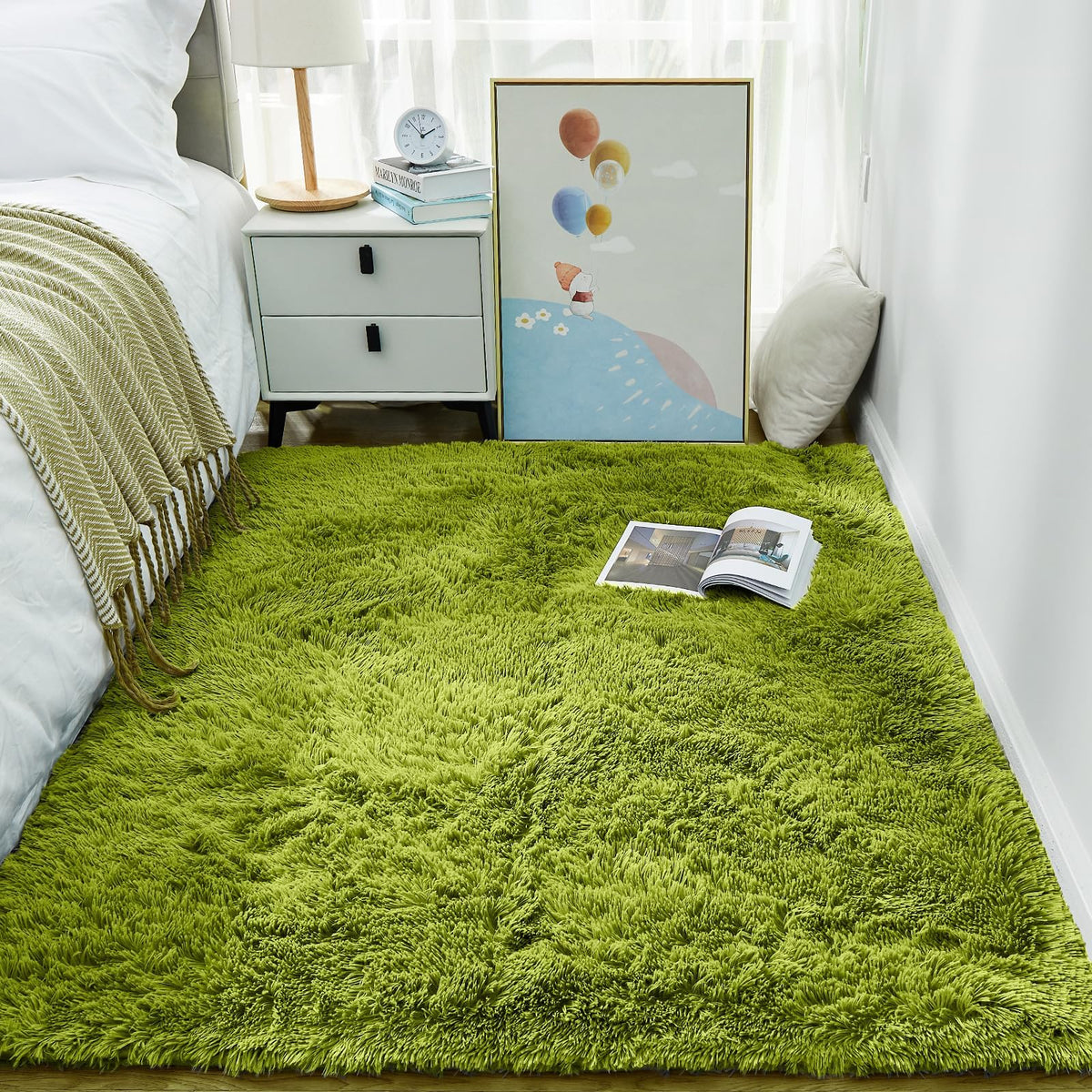 Ophanie Area Rugs for Living Room Bedroom, Washable Non-Slip Fluffy Soft Grey Shag Carpet, Indoor Floor Gray 4x6 Fuzzy Shaggy Living Room Plush Rug for Kids Home Dorm Decor Aesthetic
