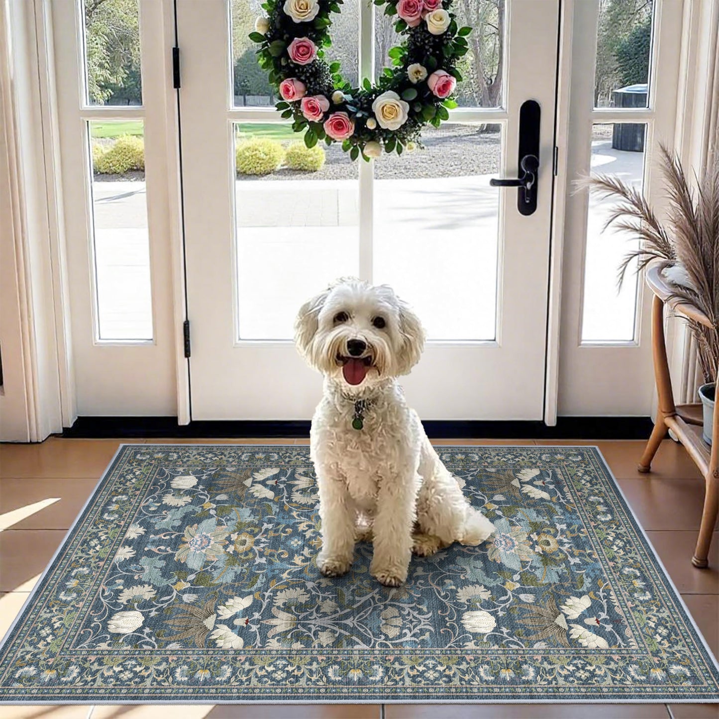 2x6 Hallway Washable Runner Rug : Vintage Soft Kitchen Laundry Runner with Non Slip Backing Farmhouse Entryway Living Room Floor Mat Stain Resistant Carpet for Bedroom Bathroom Distressed Beside Rug