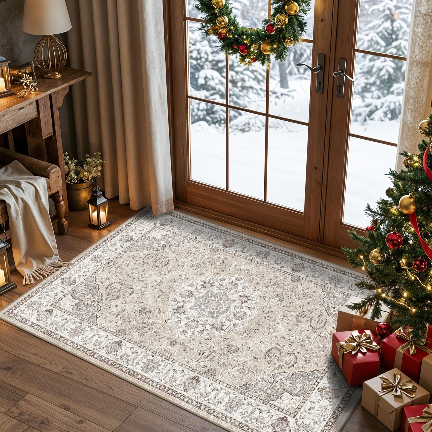 2x6 Hallway Washable Runner Rug : Vintage Soft Kitchen Laundry Runner with Non Slip Backing Farmhouse Entryway Living Room Floor Mat Stain Resistant Carpet for Bedroom Bathroom Distressed Beside Rug