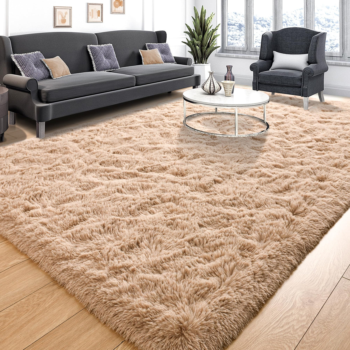 Area Rugs 9x12 for Living Room, Super Soft Fluffy Rugs for Bedroom | Modern Shaggy Rug Fuzzy Carpets for Kids, Plush Indoor Nursery Home Decor Rug with Non-Slip Bottom, Black