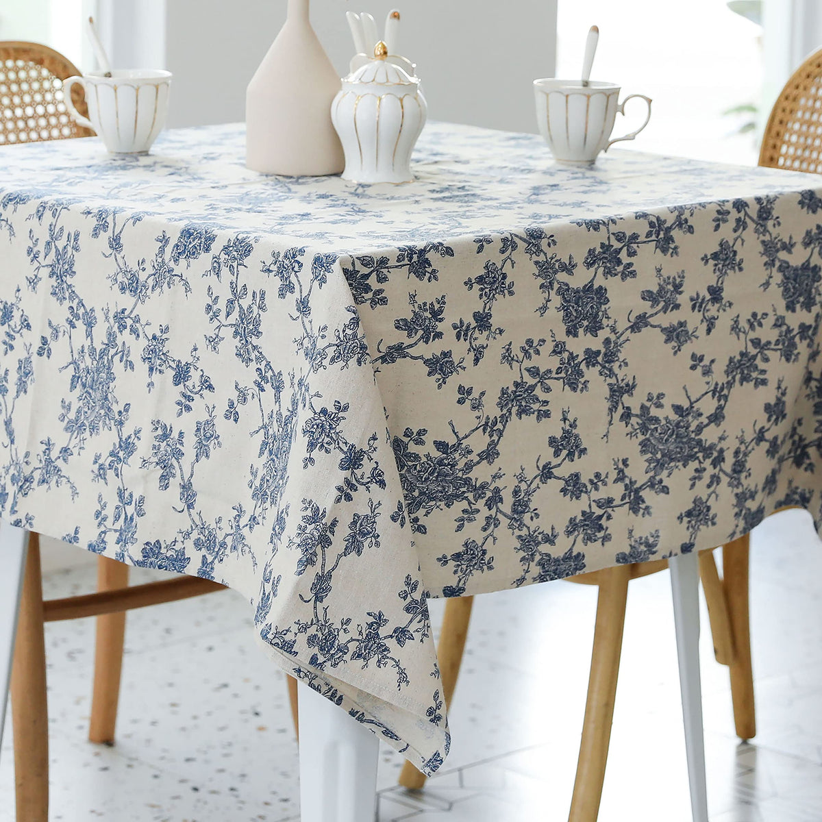 Pastoral Rectangle Tablecloth - 60 x 102 Inch Table Cloth - Washable Table Cover with Dust-Proof Wrinkle Resistant for Restaurant, Picnic, Indoor and Outdoor Dining, Floral (Dark Blue)