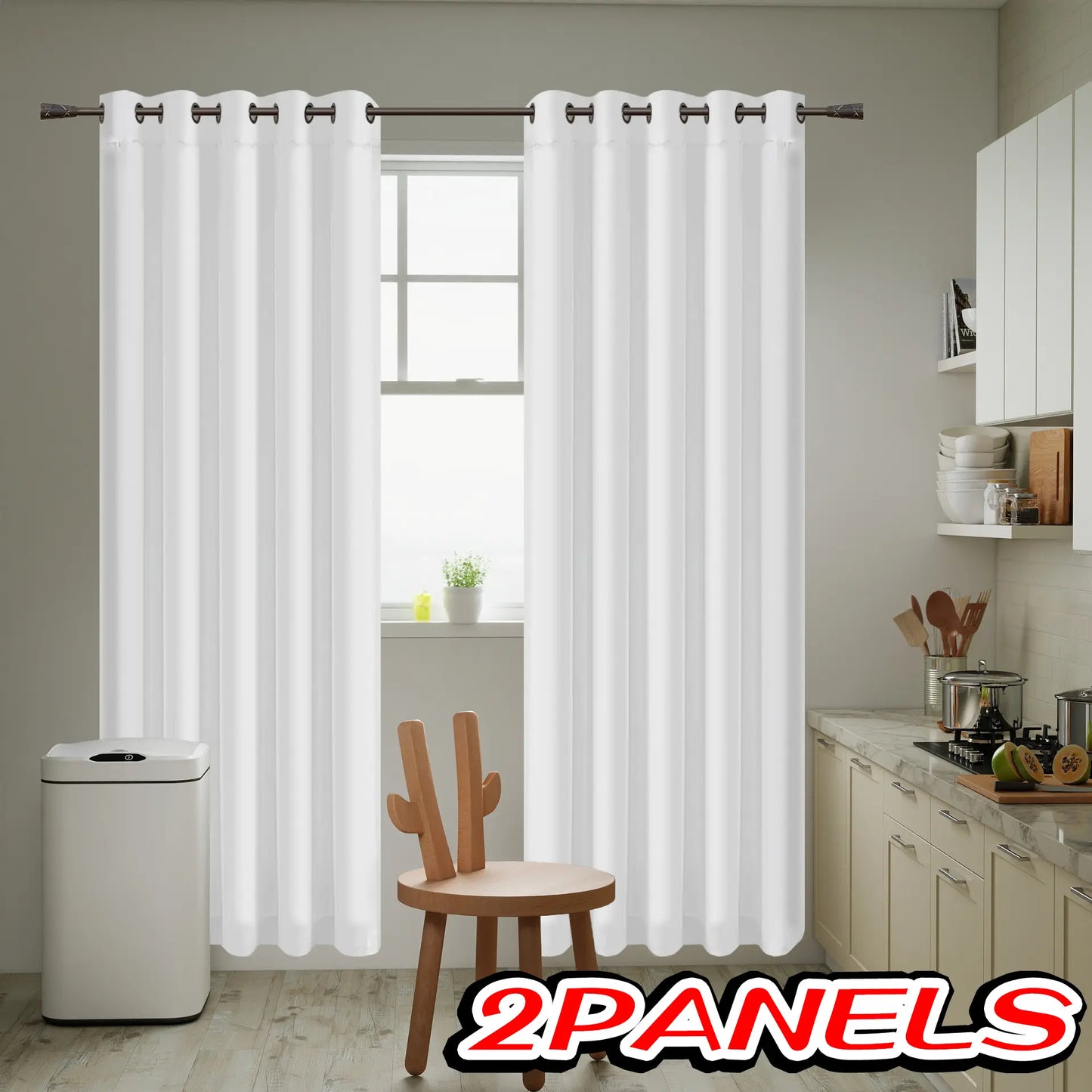 2-piece set of white breathable phantom gauze curtains, non transparent privacy filter curtains, top perforated hanging, sheer texture curtains, semi transparent curtains, suitable for bedrooms, kitchens, bathrooms, Curtain Panels