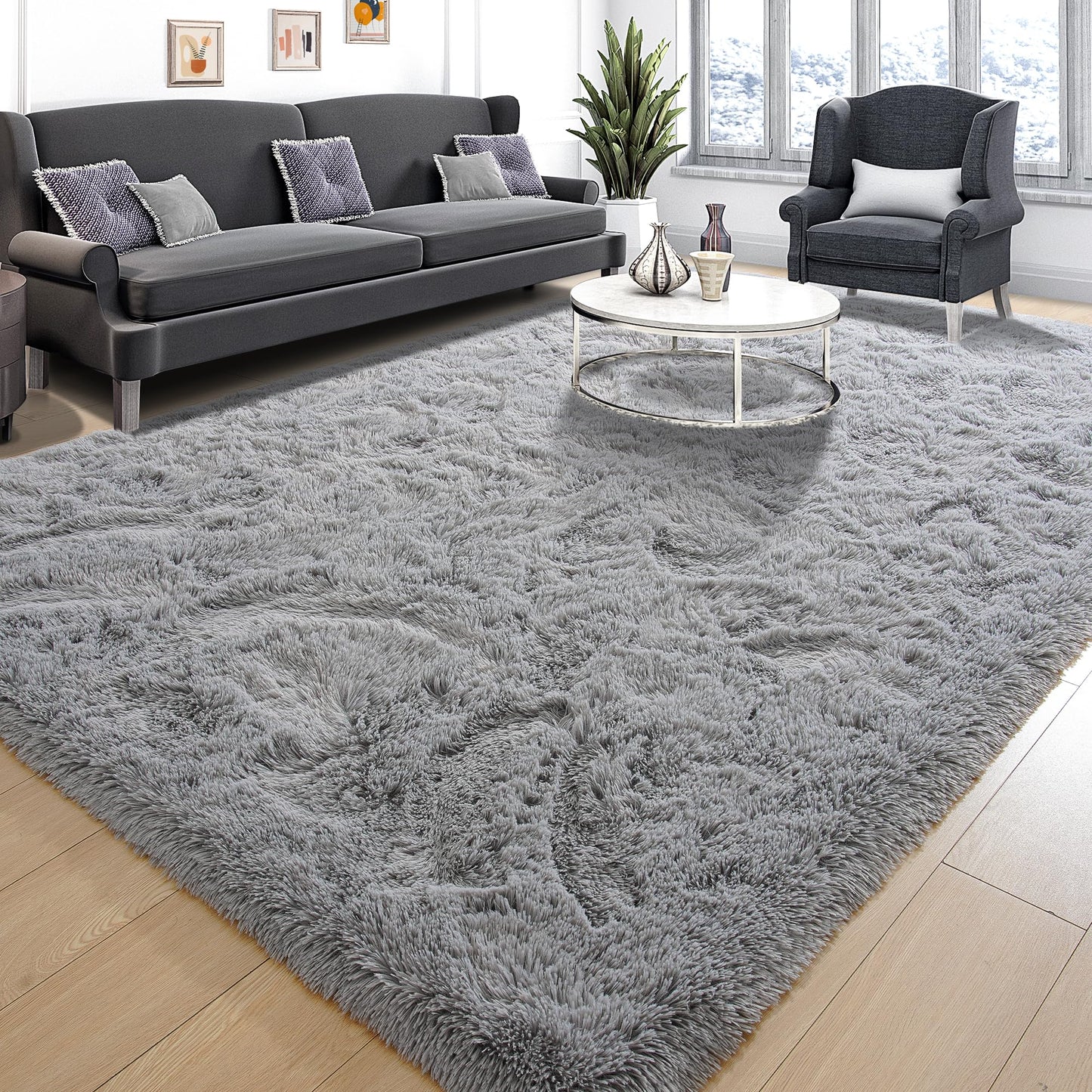 Area Rugs 9x12 for Living Room, Super Soft Fluffy Rugs for Bedroom | Modern Shaggy Rug Fuzzy Carpets for Kids, Plush Indoor Nursery Home Decor Rug with Non-Slip Bottom, Black