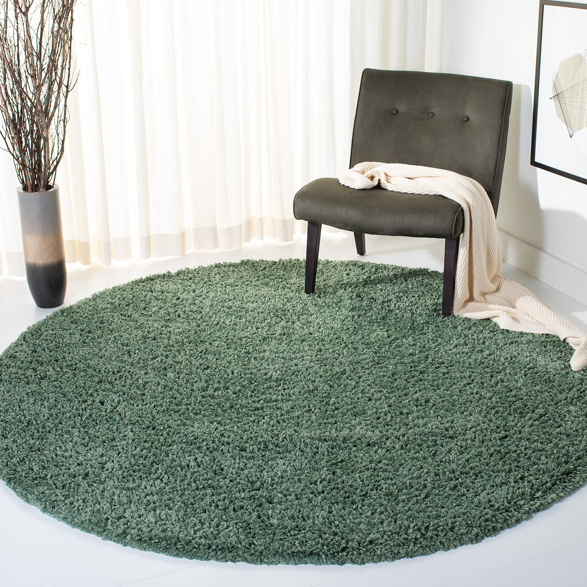 SAFAVIEH August Shag Collection Area Rug - 10' x 14', Green, Solid Design, Non-Shedding & Easy Care, 1.5-inch Thick Ideal for High Traffic Areas in Living Room, Bedroom (AUG200Y)