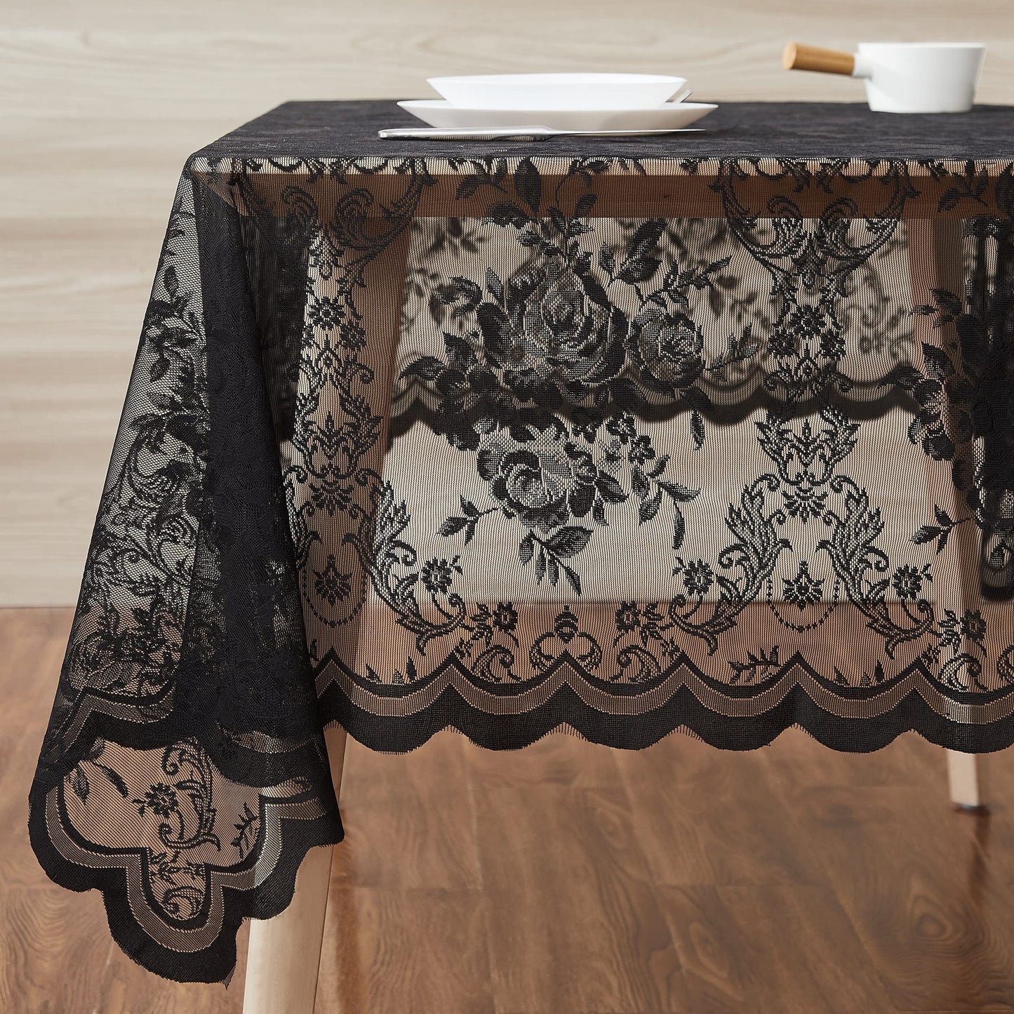 Warm Home Designs 60 x 120 Gold Rectangle Lace Tablecloth. LTC Linen 120 | Golden Rectangle Tablecloth with English Rose Design. Rustic Rectangular Tablecloth or Dining Table Cover for 10-12 Guests.