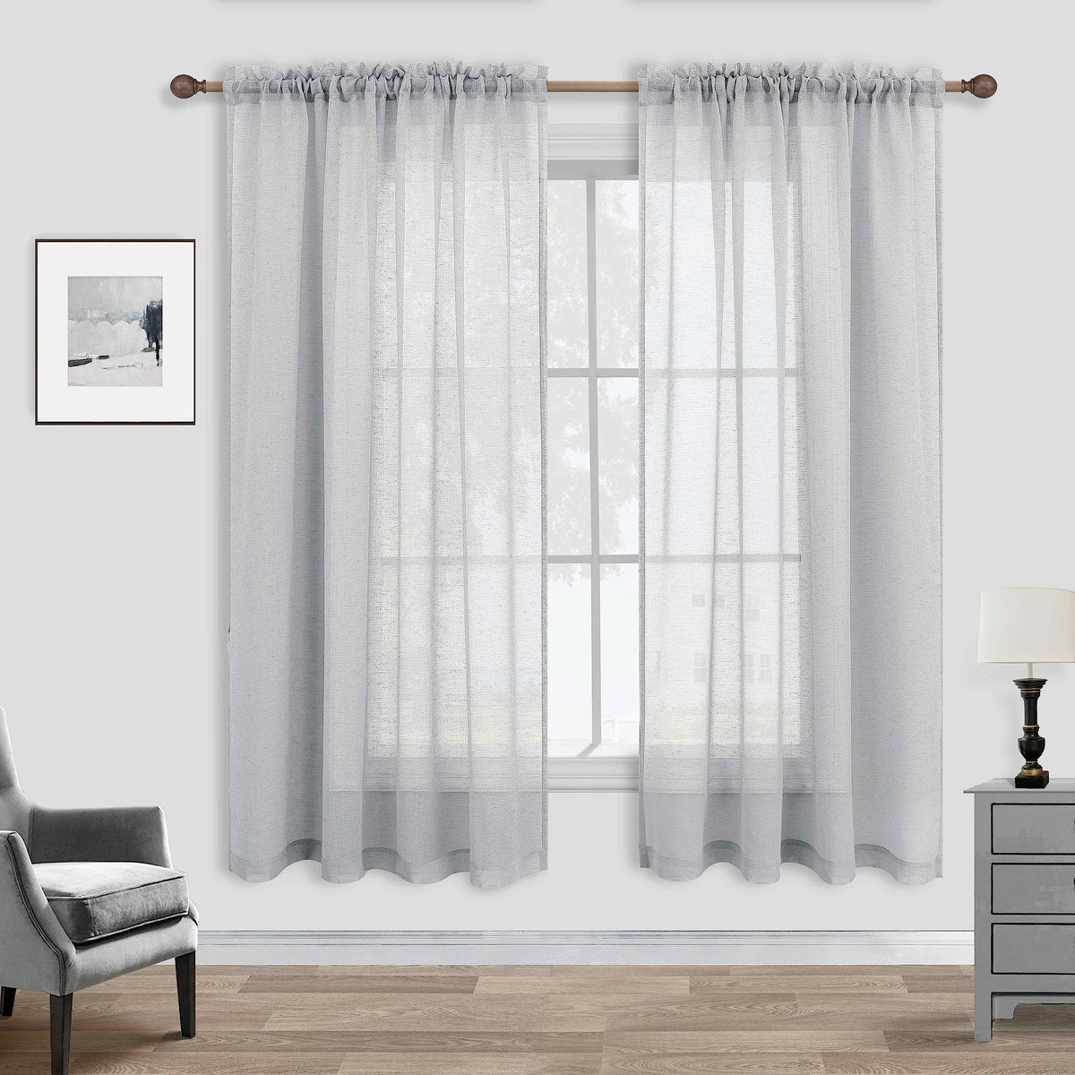 KOUFALL White Sheer Curtains 84 Inches Long 2 Panels,Gauze Cheese Cloth Linen Look Rod Pocket Flowy See Through Curtains for Living Room Bedroom