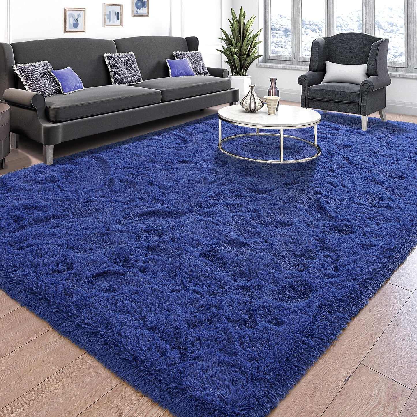 Area Rugs 9x12 for Living Room, Super Soft Fluffy Rugs for Bedroom | Modern Shaggy Rug Fuzzy Carpets for Kids, Plush Indoor Nursery Home Decor Rug with Non-Slip Bottom, Black