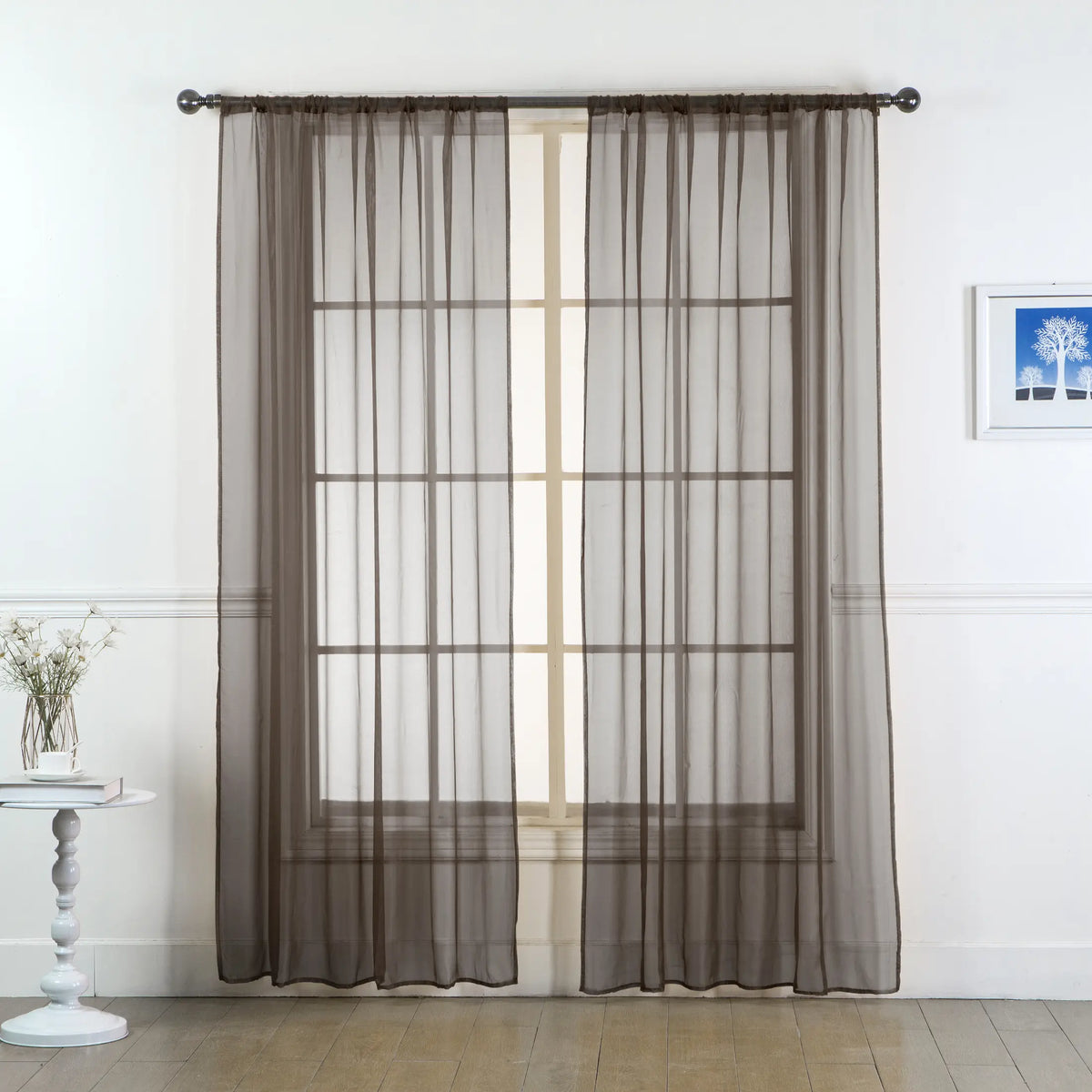Set of Two Sheer Voile Window Curtain Panels Rod Pocket - All Sizes - Many Colors