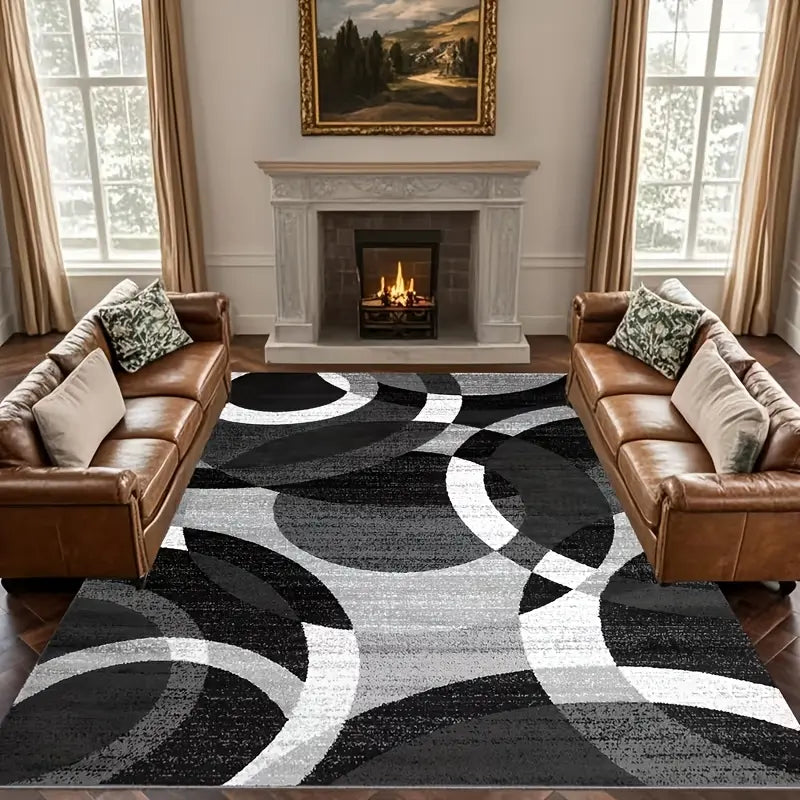 Gradient-patterned overlapping circles living room rug, velvet print, soft and comfortable, slip-resistant and durable, machine washable, suitable for bedrooms, living rooms, dorm rooms, small apartments, dining rooms, entryway mats, and home decor rugs
