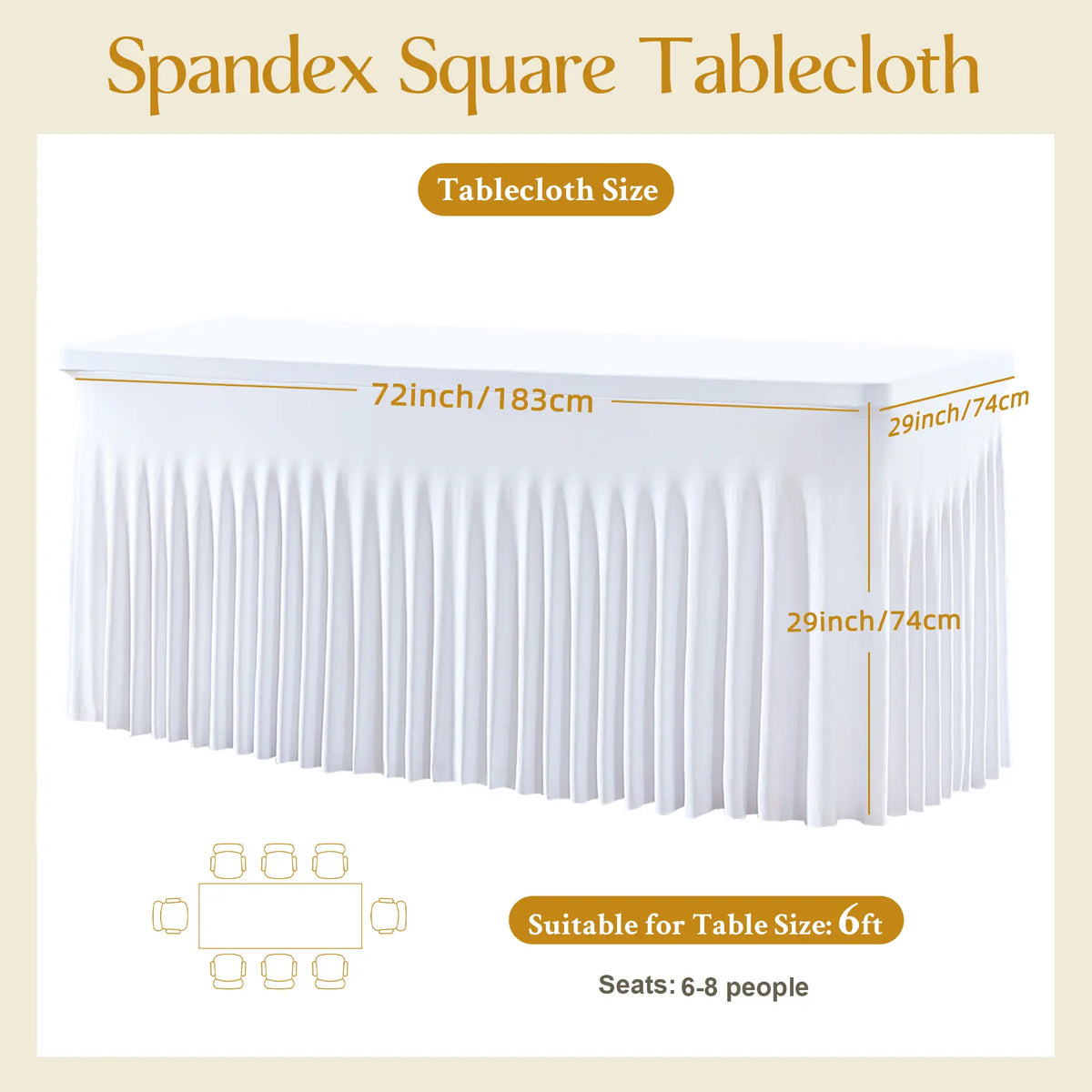 Stretchy Polyester Fitted Tablecloth - 1 Pack Washable Overlay with Wavy Ruffle Look, Quick Setup, Item-Hiding Design, Fits 4/8FT Rectangle & Square Tables, Classic Modern Party Decoration for Weddings, Home Supplies, Overlay Table Cover