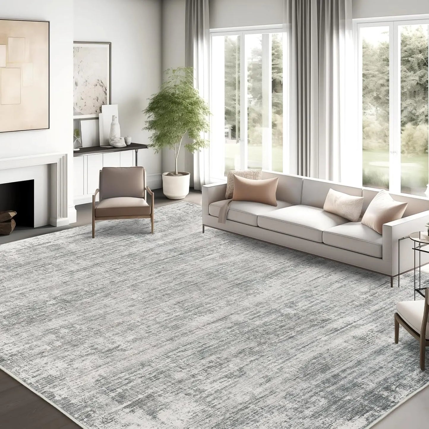 Art&Tuft Washable Abstract Artwork Indoor Area Rug - Non-Slip Backing, Stain Resistant, Soft Monochrome Non-White Rug for Living Room, Bedroom, Artwork Area Rugs, Abstract Area Rugs,back to school,dorm essentials,home decor,home essentials