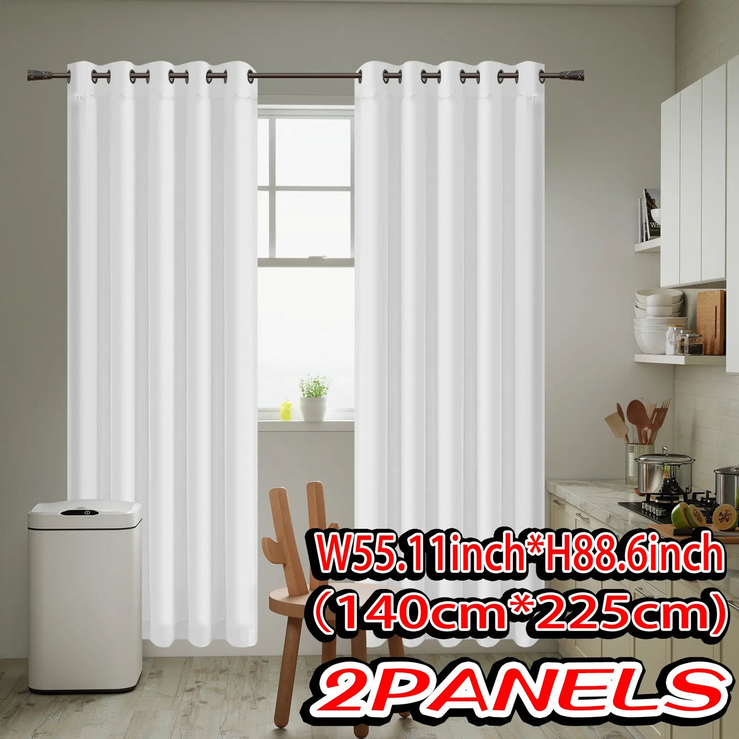 2-piece set of white breathable phantom gauze curtains, non transparent privacy filter curtains, top perforated hanging, sheer texture curtains, semi transparent curtains, suitable for bedrooms, kitchens, bathrooms, Curtain Panels