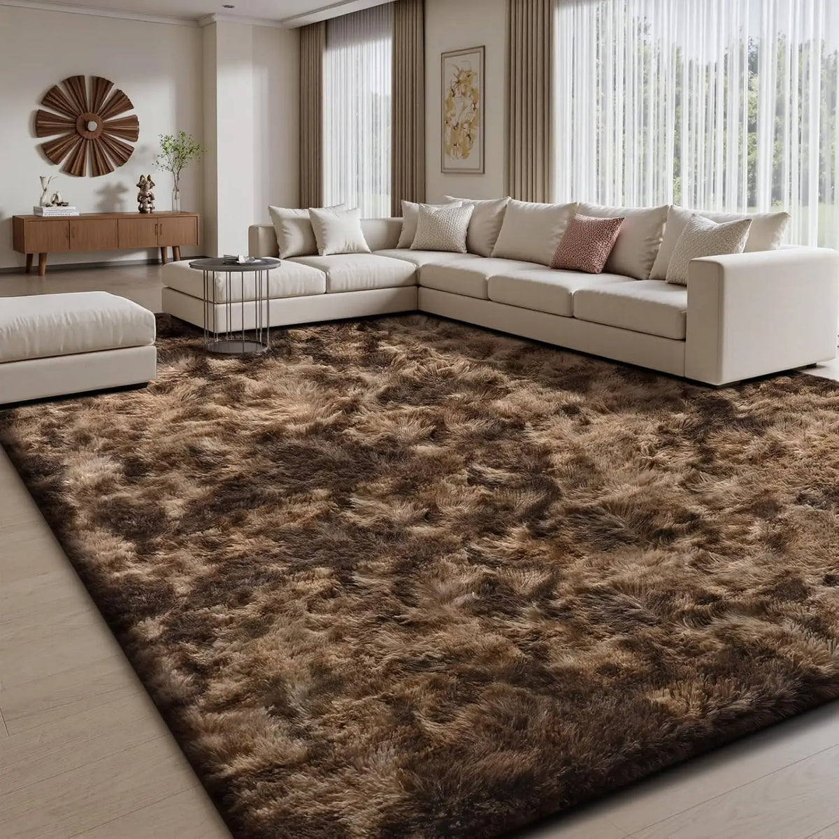 ComiComi Tie-Dye Shaggy 8x10 Area Rugs For Living Room, Ultra Soft Fluffy Plush Furry Carpet, Machine Washable, Non-Slip, Large Fuzzy Rugs For Bedroom,Gaming Room, Stream Room, Men's Room Apartment Decor, Dark Gray Black, Cool Rugs For Teenage Boy