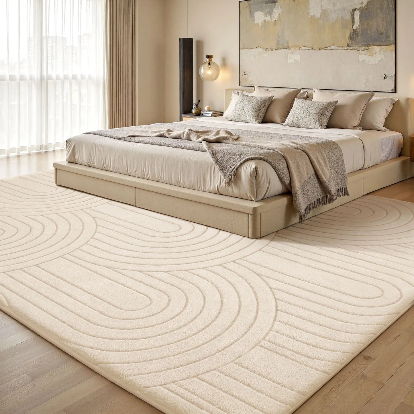 FAMVAL Pet Friendly Fluffy Area Rug, Soft Thick Modern Geometric Tree Ring Jacquard Carpet for Living Room Bedroom Dorm Kids Room summerwins,back to school,dorm essentials,home decor,home essentials