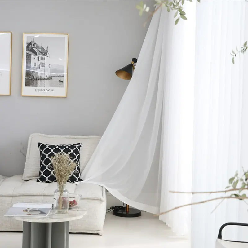 4-Panel Solid White Sheer Rod-Pocket Window Drapes, Transparent Lightweight Soft Home Textile Curtains for Bedroom & Living Room, 63/84/95/108in Length Sheer Panels