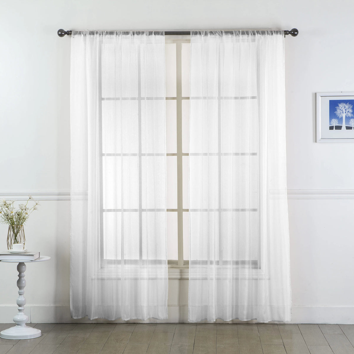 Set of Two Sheer Voile Window Curtain Panels Rod Pocket - All Sizes - Many Colors