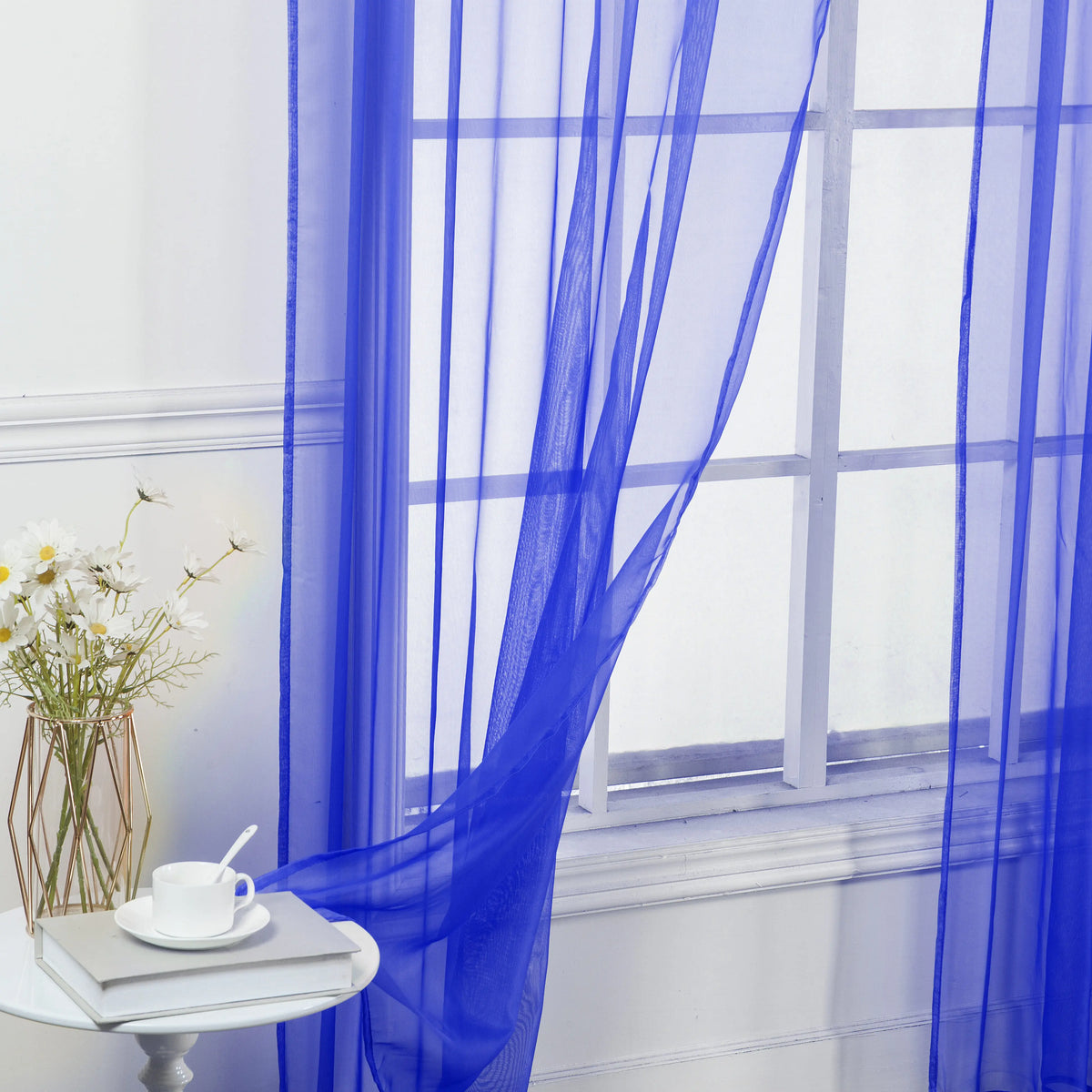 Set of Two Sheer Voile Window Curtain Panels Rod Pocket - All Sizes - Many Colors