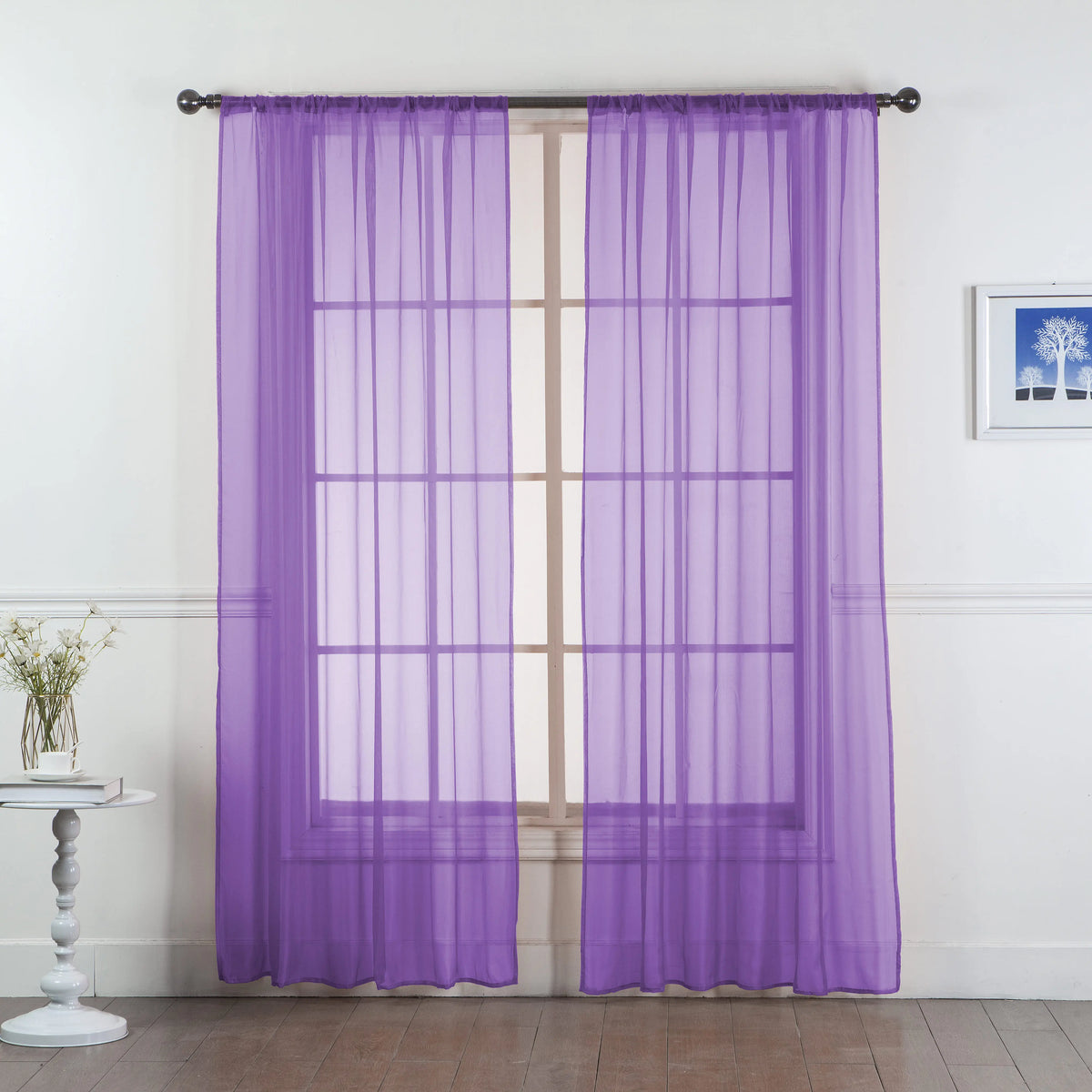 Set of Two Sheer Voile Window Curtain Panels Rod Pocket - All Sizes - Many Colors