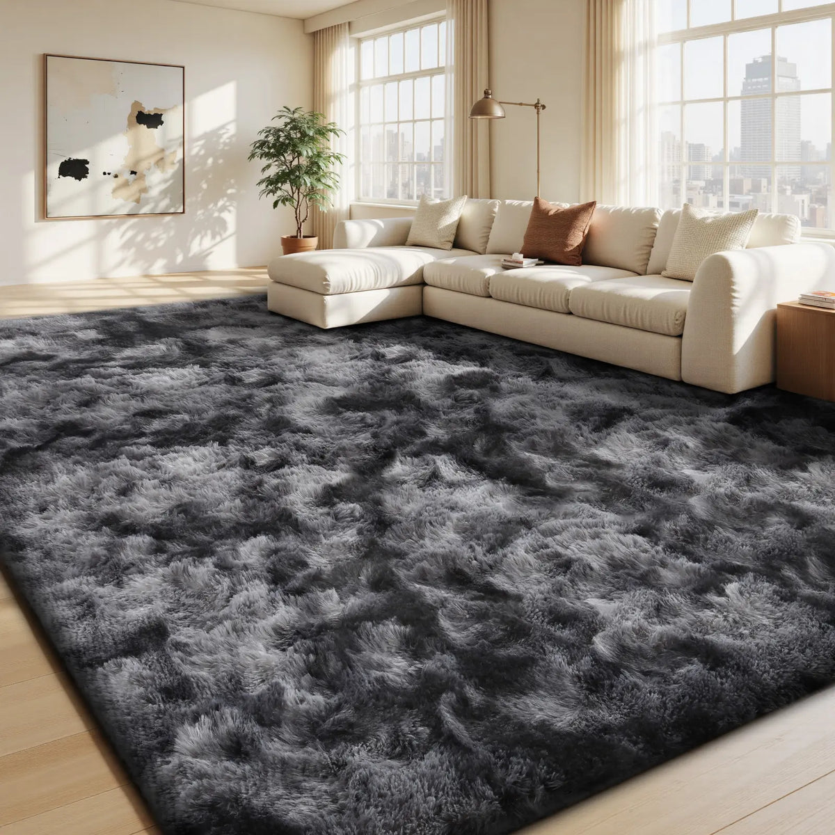 FAMVAL Large Fluffy Rug for Bedroom and Living Room, Long Plush Soft Area Rug with Non-Slip Backing, Modern Cozy Rug for Dorm Apartment Kids Room summerwins,back to school,dorm essentials,home decor,home essentials