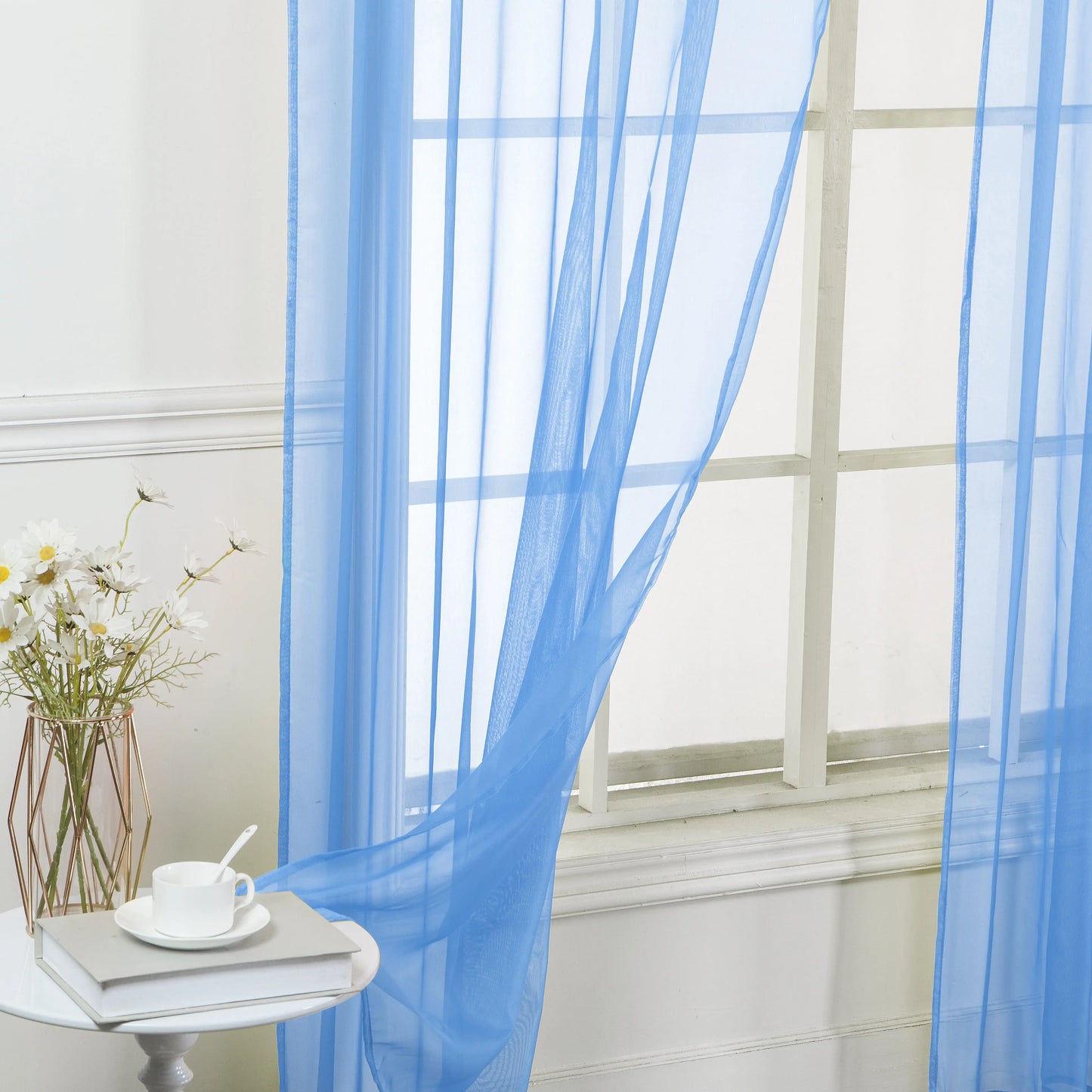 Set of Two Sheer Voile Window Curtain Panels Rod Pocket - All Sizes - Many Colors