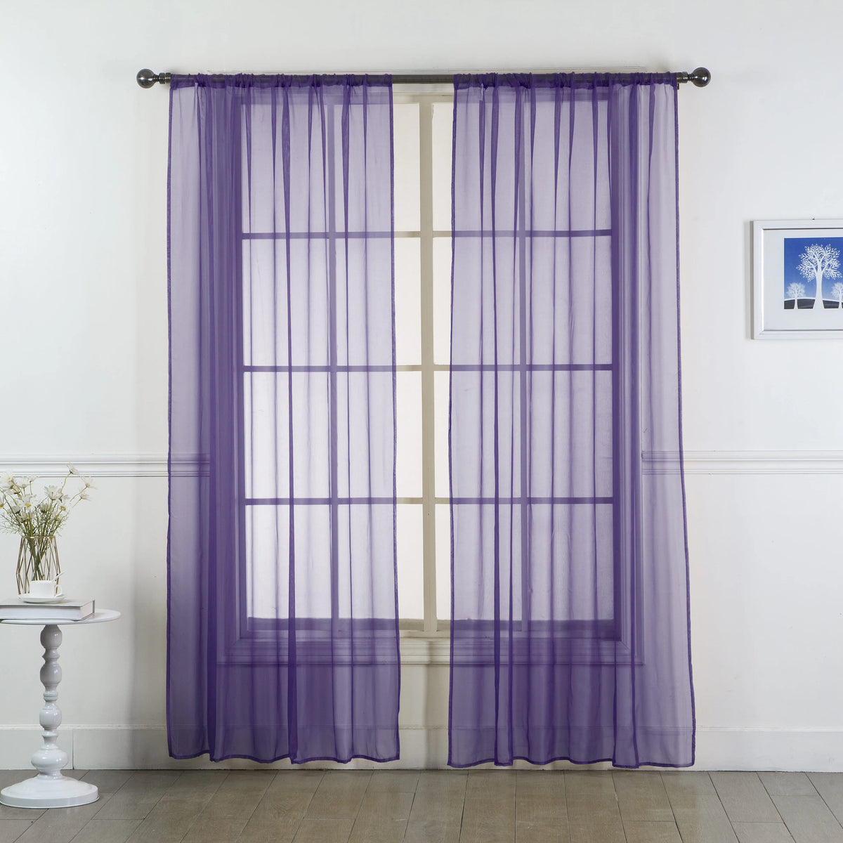 Set of Two Sheer Voile Window Curtain Panels Rod Pocket - All Sizes - Many Colors