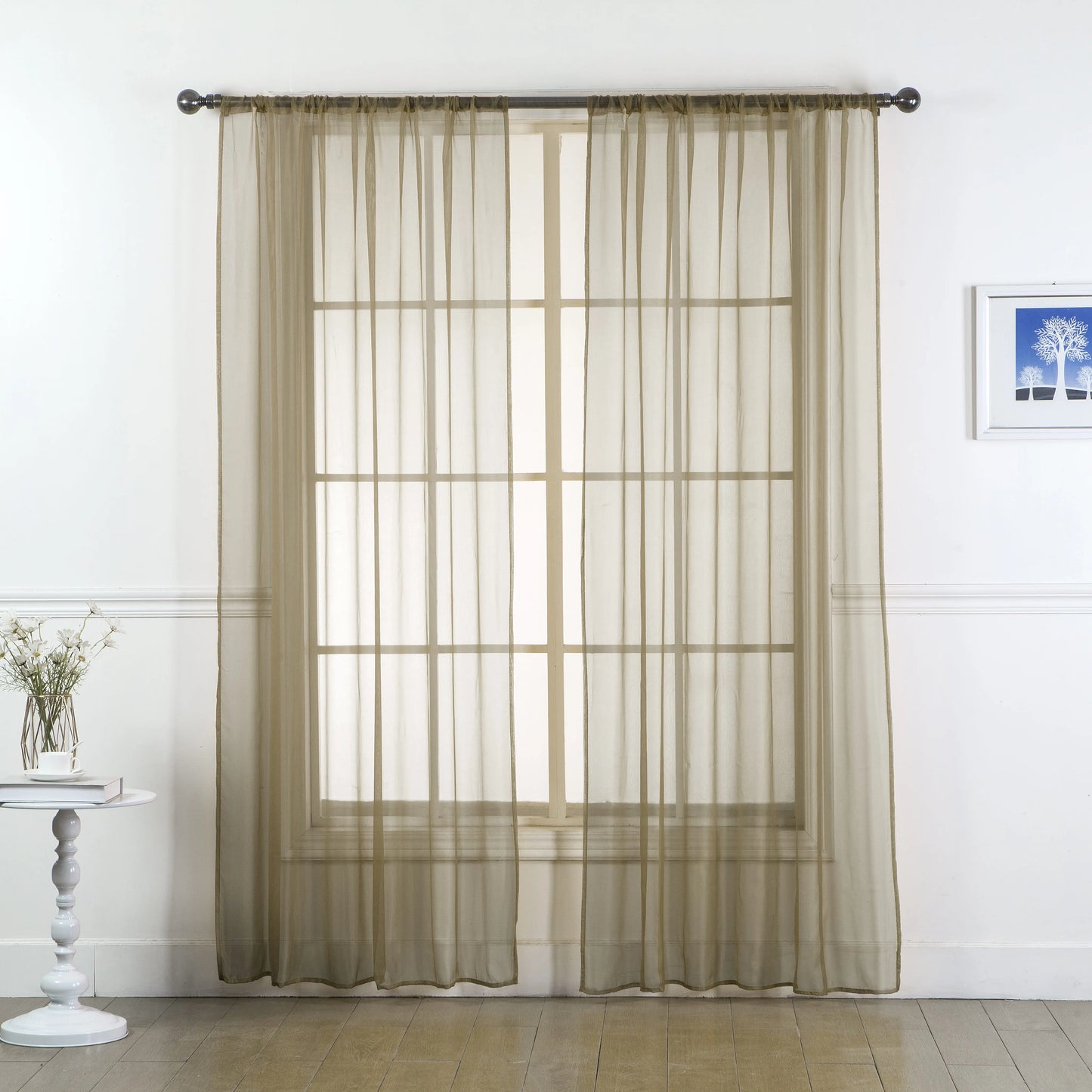 Set of Two Sheer Voile Window Curtain Panels Rod Pocket - All Sizes - Many Colors